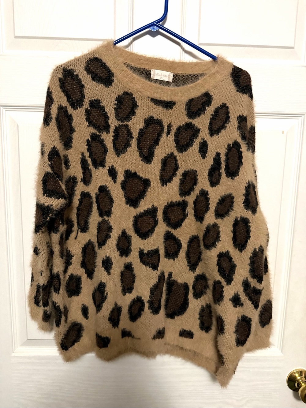 Oversized Leopard Print Fuzzy Sweater - Beige/Brown
